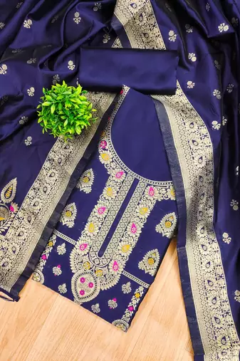 Nevy blue designer partywear paithani banarasi dress material