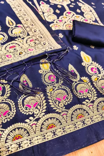 Nevy blue designer partywear paithani banarasi dress material