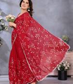 Classic Red Embroidered Jimmy Chu Saree Festive & Party Wear