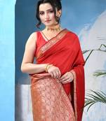 Red kanjivaram banarasi soft silk lalpari with blouse piece
