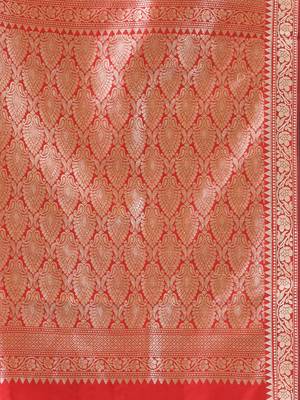 Red kanjivaram banarasi soft silk lalpari with blouse piece 3