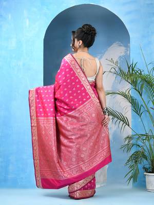 Pink kanjivaram banarasi kolikasaaj with blouse piece 2