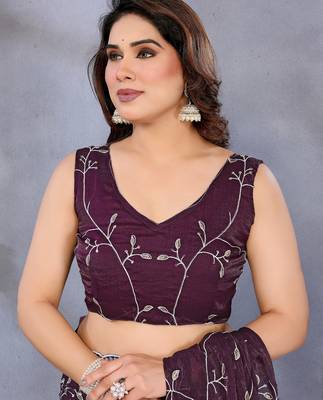 Luxury Wine Color Jimmy Chu Saree with Beautiful Embroidery Detailing 3