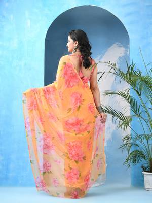 Light peach royal swagsutra floral print georgette chiffon saree without blouse piece 2