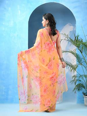 Light green royal swagsutra floral print georgette chiffon saree without blouse piece 2