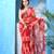 Red floral print georgette chiffon saree without blouse piece
