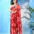 Red floral print georgette chiffon saree without blouse piece