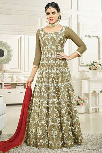 Raw Silk Embroidered Wedding Collection Anarkali Semi-Suit