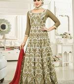 Raw Silk Embroidered Wedding Collection Anarkali Semi-Suit