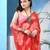 Deep red floral print georgette chiffon saree without blouse piece
