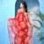 Deep red floral print georgette chiffon saree without blouse piece