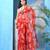 Deep red floral print georgette chiffon saree without blouse piece