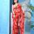 Deep red floral print georgette chiffon saree without blouse piece