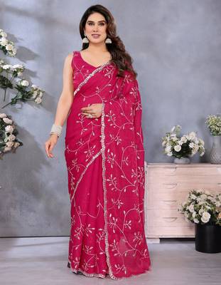 Charming Pink Embroidery Work Jimmy Chu Saree with Finish 1