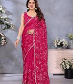 Charming Pink Embroidery Work Jimmy Chu Saree with Designer Finish