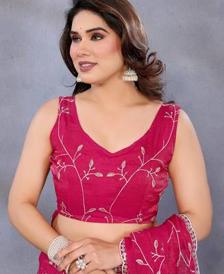Charming Pink Embroidery Work Jimmy Chu Saree with Finish 2