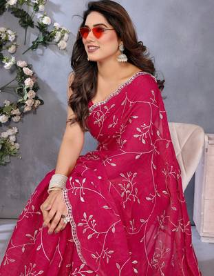 Charming Pink Embroidery Work Jimmy Chu Saree with Finish 3