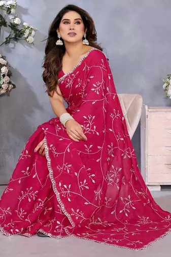 Charming Pink Embroidery Work Jimmy Chu Saree with Finish