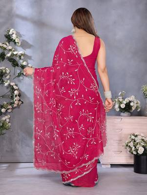 Charming Pink Embroidery Work Jimmy Chu Saree with Finish 5