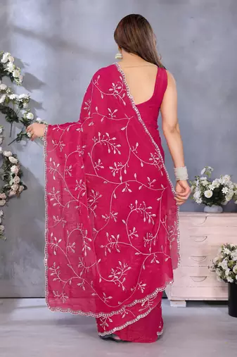 Charming Pink Embroidery Work Jimmy Chu Saree with Finish