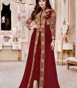 Maroon Georgette Embroidered Wedding Wear Designer Anarkali Semi-Suit