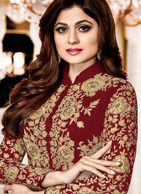 Maroon Georgette Embroidered Wedding Wear Designer Anarkali Semi-Suit 2