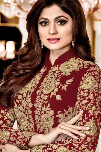 Maroon Georgette Embroidered Wedding Wear Designer Anarkali Semi-Suit