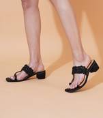Black embroidered Kolhapuri block heels