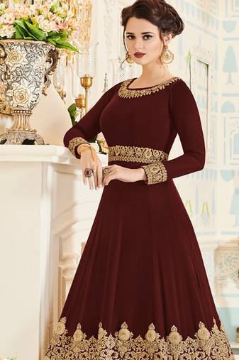 Brown Georgette Embroidered Wedding Wear Designer Anarkali Suit