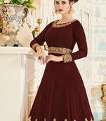Brown Georgette Embroidered Wedding Wear Designer Anarkali Suit