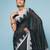 Black Mixed Cotton Saree With Silver Temple Border