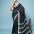 Black Mixed Cotton Saree With Silver Temple Border