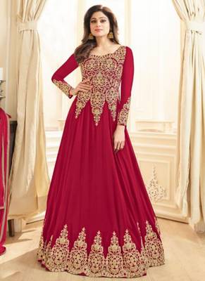Red Georgette Embroidered Wedding Wear Designer Anarkali Suit 1