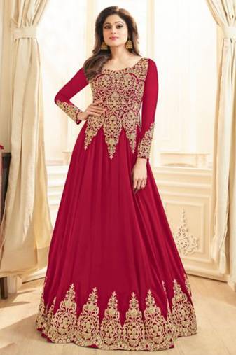 Red Georgette Embroidered Wedding Wear Designer Anarkali Suit