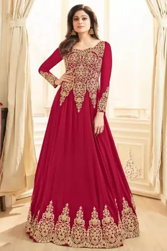 Red Georgette Embroidered Wedding Wear Designer Anarkali Suit