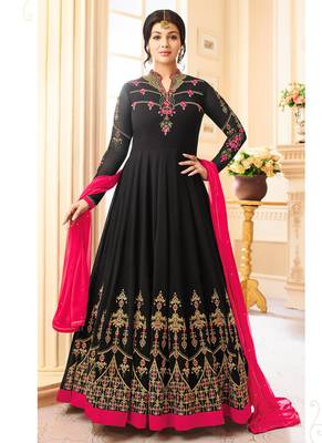 Black Georgette Zari Embroidered Wedding Wear Designer Anarkali Semi-Suit 1