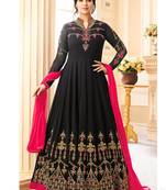 Black Georgette Zari Embroidered Wedding Wear Designer Anarkali Semi-Suit