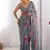 Stylish Grey Georgette Silk Saree with Floral Print & Moti Lace Border
