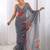 Stylish Grey Georgette Silk Saree with Floral Print & Moti Lace Border