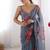 Stylish Grey Georgette Silk Saree with Floral Print & Moti Lace Border
