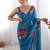 Trendy Teal Blue Georgette Silk Printed Saree with Designer Moti Lace Border