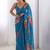 Trendy Teal Blue Georgette Silk Printed Saree with Designer Moti Lace Border