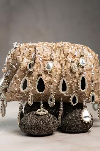 White silk mirror embroidered clutch