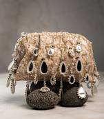 White silk mirror embroidered clutch