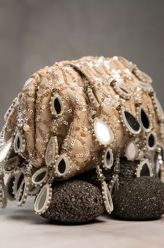 white mirror & sequin embroidered silk clutch