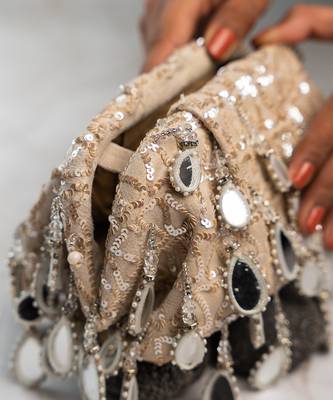 white mirror & sequin embroidered silk clutch 3