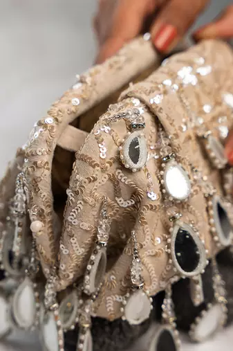 white mirror & sequin embroidered silk clutch