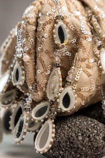 white mirror & sequin embroidered silk clutch