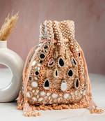 Pink silk mirror embroidered potli bag 