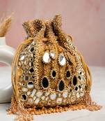 Gold silk mirror embroidered potli bag 